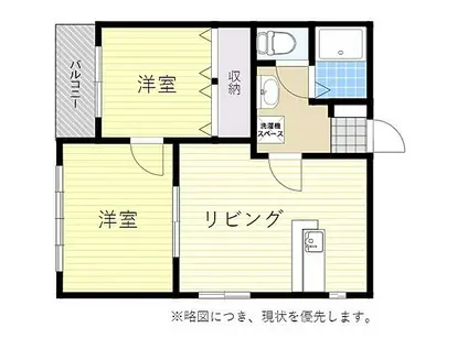 祝園 ビル(2LDK/2階)の間取り写真