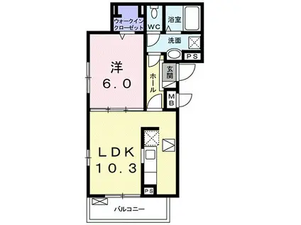 セレーノ 須賀(1LDK/1階)の間取り写真