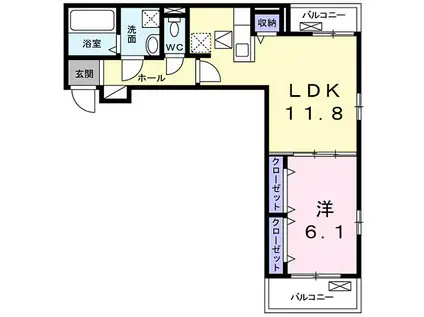 セレーノ 須賀(1LDK/1階)の間取り写真