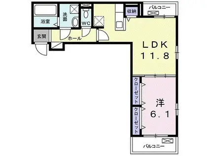 セレーノ 須賀(1LDK/2階)の間取り写真