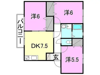フェイスフル五番館 C棟(3DK/1階)の間取り写真