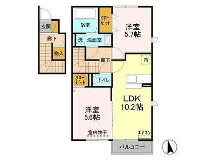 SAKURA(2LDK/2階)の間取り写真
