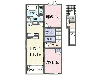 ミリア ヴィータ II(2LDK/2階)の間取り写真