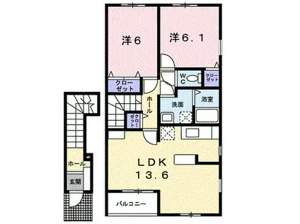 トリノフルートA(2LDK/2階)の間取り写真