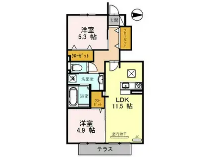 ローヤルヴィラ勝原(2LDK/1階)の間取り写真