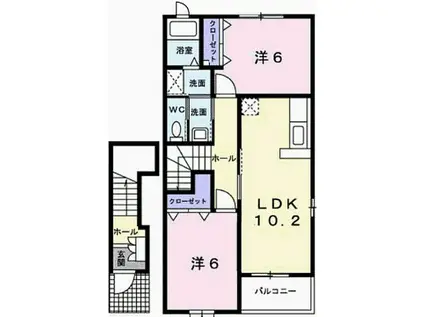 カトレーヴII(2LDK/2階)の間取り写真