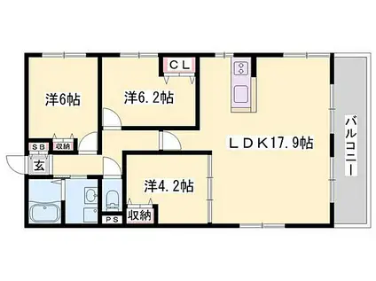カーサ田寺東(3LDK/2階)の間取り写真