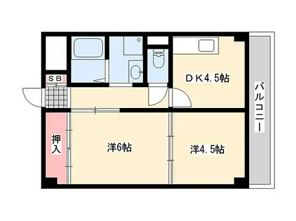 飾磨中村コーポ(2DK/2階)の間取り写真