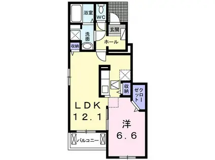 智頭急行 上郡駅 徒歩7分 2階建 築9年(1LDK/1階)の間取り写真