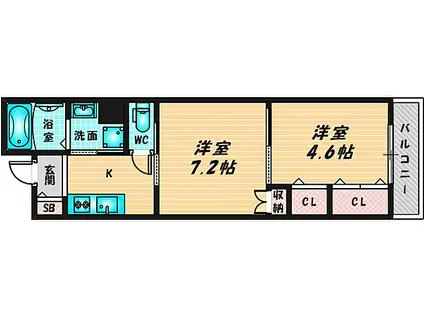 セレニティ松原(2K/2階)の間取り写真