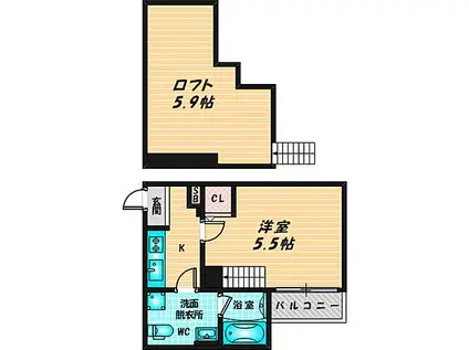 ラミアカーサ衣摺(1K/2階)の間取り写真