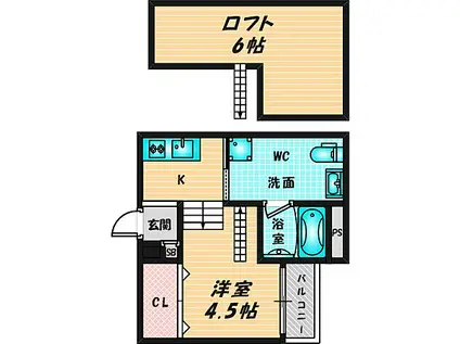 AREM小若江(1K/2階)の間取り写真