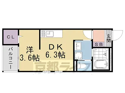 ハーモニーテラス勧修寺平田町(1DK/1階)の間取り写真