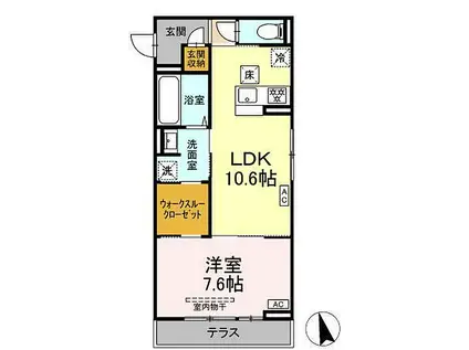 D-ROOM伊勢原三丁目(1LDK/1階)の間取り写真