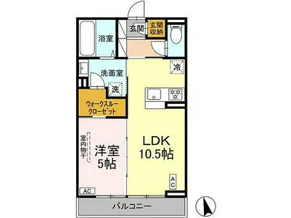D-ROOM伊勢原三丁目(1LDK/3階)の間取り写真