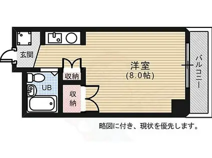 広島電鉄6系統 舟入本町駅 徒歩9分 9階建 築34年(ワンルーム/4階)の間取り写真
