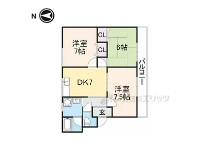 JR北陸本線 坂田駅 徒歩18分 3階建 築24年(3DK/2階)の間取り写真