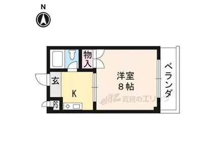 京阪石山坂本線 瓦ケ浜駅 徒歩1分 3階建 築32年(1K/2階)の間取り写真