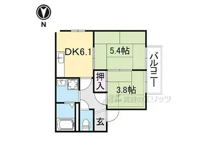 JR東海道・山陽本線 彦根駅 徒歩34分 2階建 築35年(2DK/2階)の間取り写真