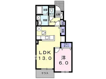 茨城県桜川市 2階建 築11年(1LDK/1階)の間取り写真