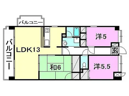 コサージュ衣山(3LDK/2階)の間取り写真