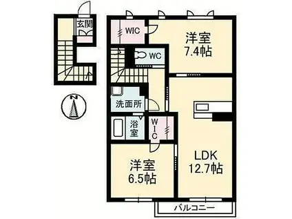 アルフラットひめばら(2LDK/2階)の間取り写真