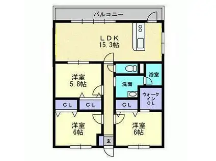 エリヴェール道後(3LDK/2階)の間取り写真