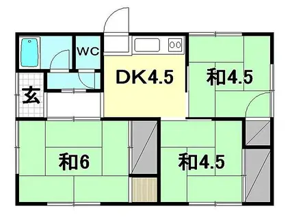 JR予讃線 市坪駅 徒歩27分 1階建 築51年(3DK)の間取り写真