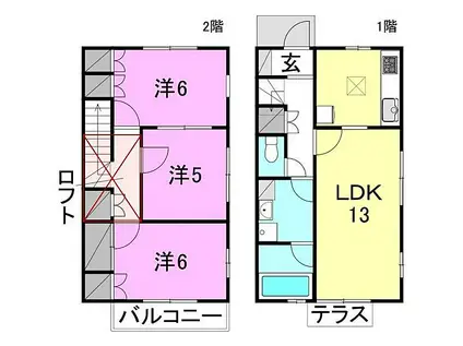 オステリア道後(3LDK/1階)の間取り写真