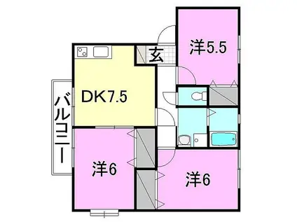 フェイスフル五番館 C棟(3DK/2階)の間取り写真