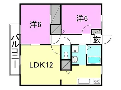ビ-ラインあわい(2LDK/2階)の間取り写真