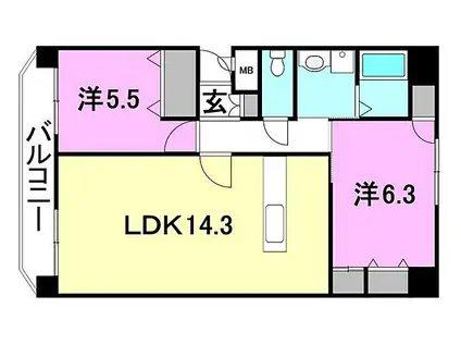 FUFUL鷹子(2LDK/2階)の間取り写真