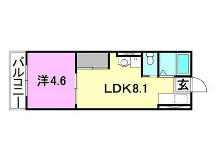 ピカデリーサーカス衣山(1LDK/3階)の間取り写真