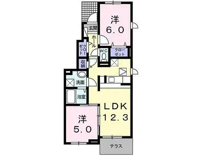 ア ピアチェーレ1・2(2LDK/1階)の間取り写真