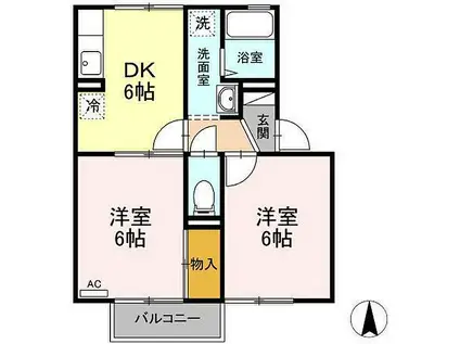 メゾン・フルーリ(2DK/1階)の間取り写真