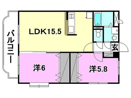 イーストヴィラ石井A棟(2LDK/2階)の間取り写真