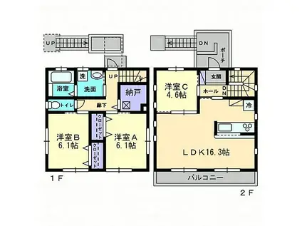 伊予鉄道横河原線 横河原駅 徒歩8分 2階建 築12年(3LDK)の間取り写真