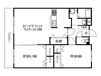 リベルタクワバラ(2LDK/2階)の間取り写真