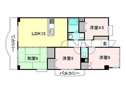 六軒家ロビンフラット(4LDK/6階)の間取り写真