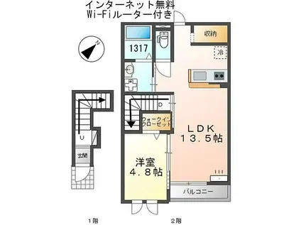 フィールドヴィレッジIII(1LDK/2階)の間取り写真