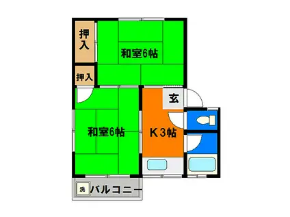小川ハイツ1(2K/2階)の間取り写真