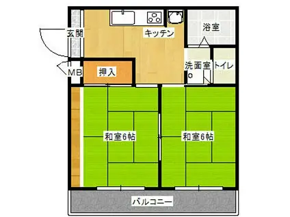 JR山陽本線 須磨駅 徒歩8分 2階建 築28年(2K/2階)の間取り写真