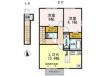 JR山陽本線 土山駅 徒歩65分 2階建 築11年(2LDK/2階)の間取り写真