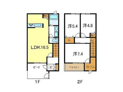 山陽電鉄本線 播磨町駅 徒歩8分 2階建 築21年(3LDK/1階)の間取り写真