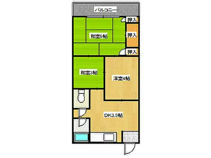 阪急神戸本線 六甲駅 徒歩12分 3階建 築59年(3DK/1階)の間取り写真