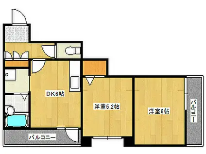 阪急神戸本線 六甲駅 徒歩5分 4階建 築29年(2DK/4階)の間取り写真