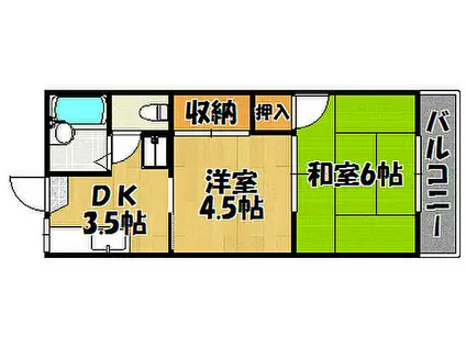 JR山陽本線 明石駅 バス乗車時間：18分 北別府3丁目バス停で下車 徒歩4分 2階建 築36年(2K/1階)の間取り写真