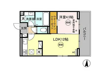 D-ROOM津福今町(1LDK/1階)の間取り写真