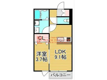 CS津福(1LDK/3階)の間取り写真