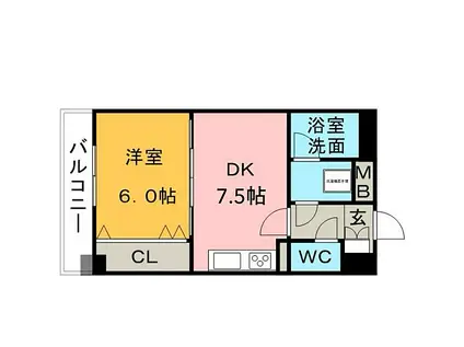 ライオンズマンション久留米駅東(1DK/3階)の間取り写真
